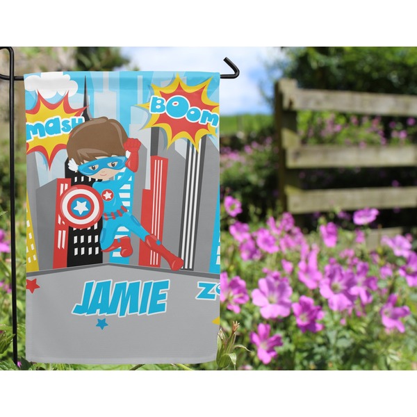 Superhero in the City Garden Flag - Outside In Flowers