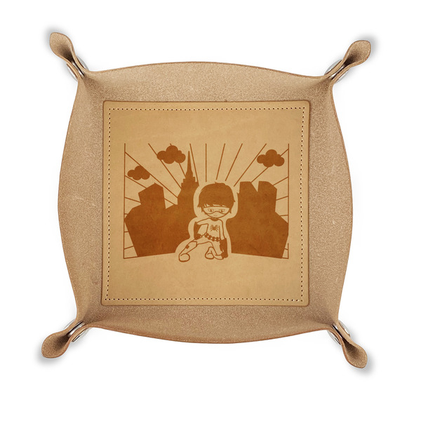 Custom Superhero in the City Genuine Leather Dice Tray