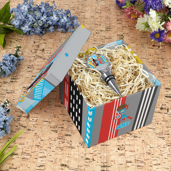 Superhero in the City Gift Boxes with Lid - Canvas Wrapped - Medium - In Context