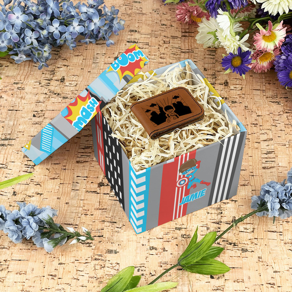 Superhero in the City Gift Boxes with Lid - Canvas Wrapped - Small - In Context