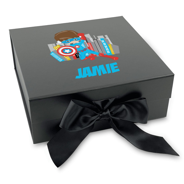 Custom Superhero in the City Gift Box with Magnetic Lid - Black (Personalized)