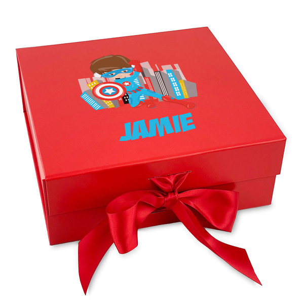 Custom Superhero in the City Gift Box with Magnetic Lid - Red (Personalized)
