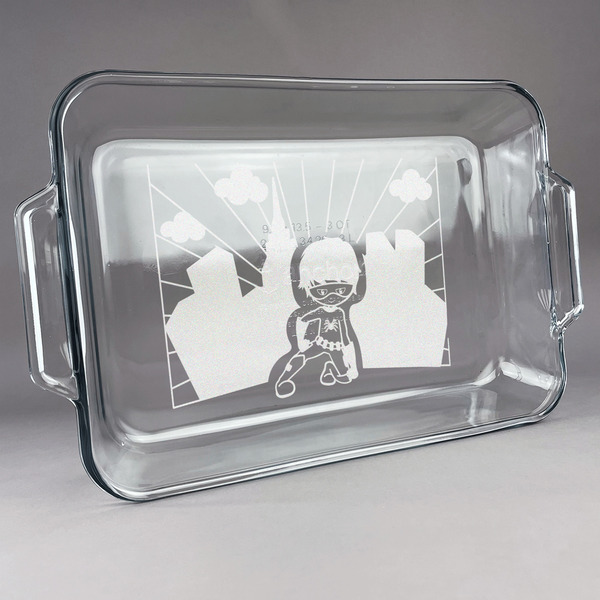Custom Superhero in the City Glass Baking and Cake Dish