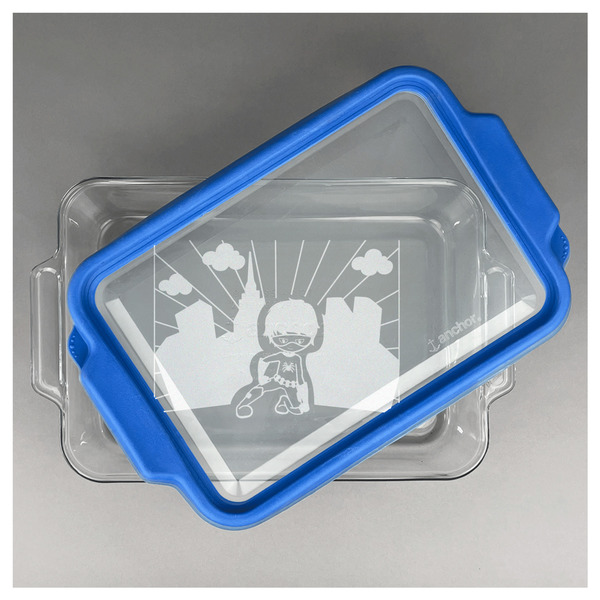 Superhero in the City Glass Baking Dish - FRONT w/ LID (13x9)