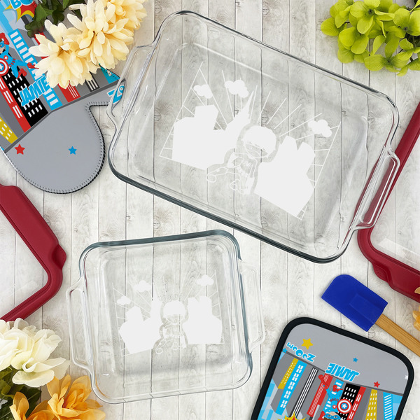 Superhero in the City Glass Baking Dish Set - LIFESTYLE