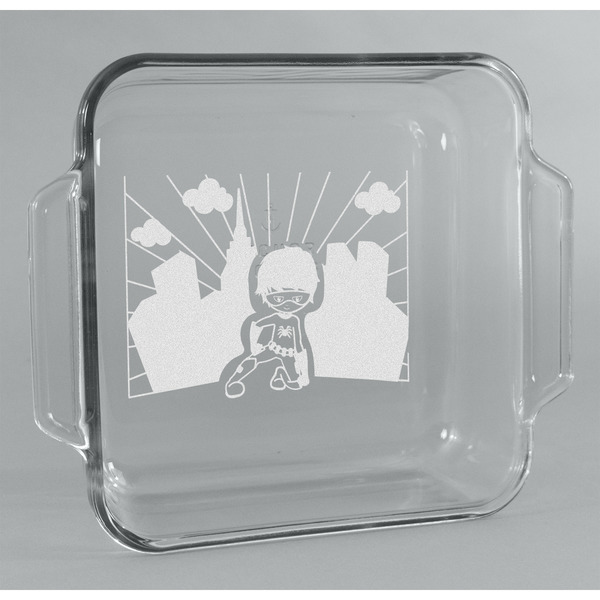 Custom Superhero in the City Glass Cake Dish - 8in x 8in