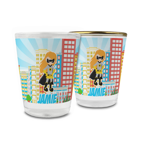Custom Superhero in the City Glass Shot Glass - 1.5 oz (Personalized)
