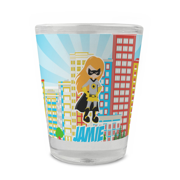 Custom Superhero in the City Glass Shot Glass - 1.5 oz - Set of 4 (Personalized)