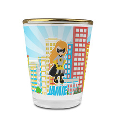 Superhero in the City Glass Shot Glass - 1.5 oz - with Gold Rim - Single (Personalized)