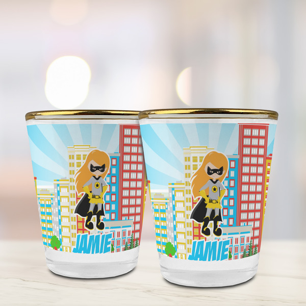 Superhero in the City Glass Shot Glass - with gold rim - LIFESTYLE