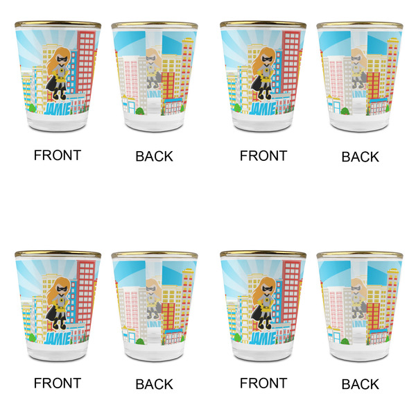 Superhero in the City Glass Shot Glass - with gold rim - Set of 4 - APPROVAL