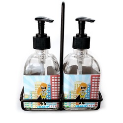 Superhero in the City Glass Soap & Lotion Bottles (Personalized)