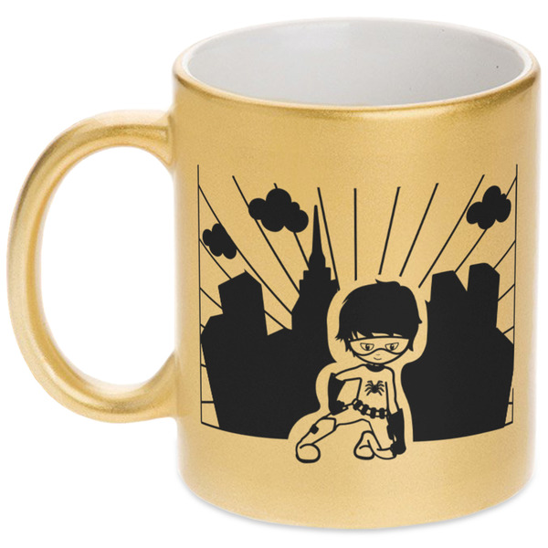 Custom Superhero in the City Metallic Gold Mug