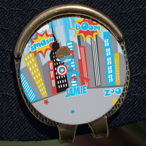 Superhero in the City Golf Ball Marker Hat Clip - Gold - Close Up