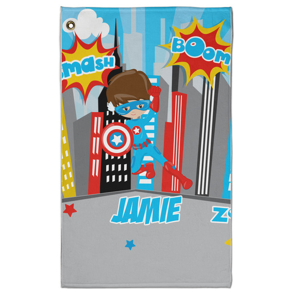 Custom Superhero in the City Golf Towel - Poly-Cotton Blend - Large w/ Name or Text
