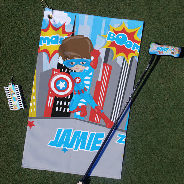 Custom Superhero in the City Golf Towel Gift Set (Personalized)
