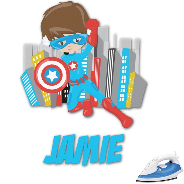 Custom Superhero in the City Graphic Iron On Transfer - Up to 4.5"x4.5" (Personalized)
