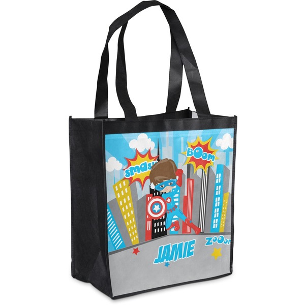 Custom Superhero in the City Grocery Bag (Personalized)