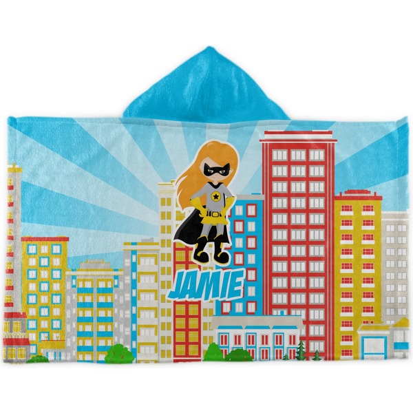 Custom Superhero in the City Kids Hooded Towel (Personalized)