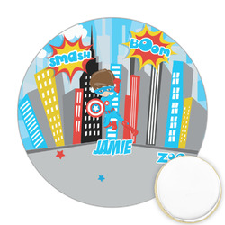 Superhero in the City Printed Cookie Topper - Round (Personalized)