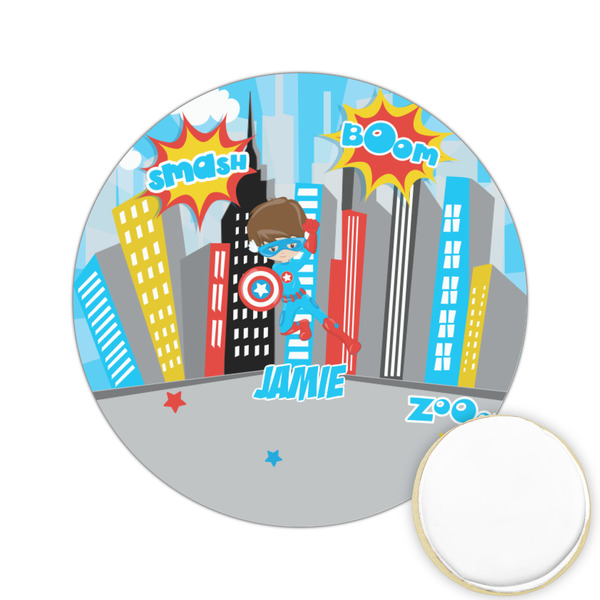 Custom Superhero in the City Printed Cookie Topper - 2.15" (Personalized)