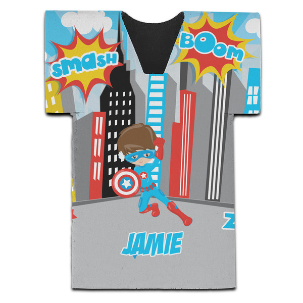 Custom Superhero in the City Jersey Bottle Cooler (Personalized)