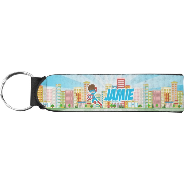 Custom Superhero in the City Neoprene Keychain Fob (Personalized)