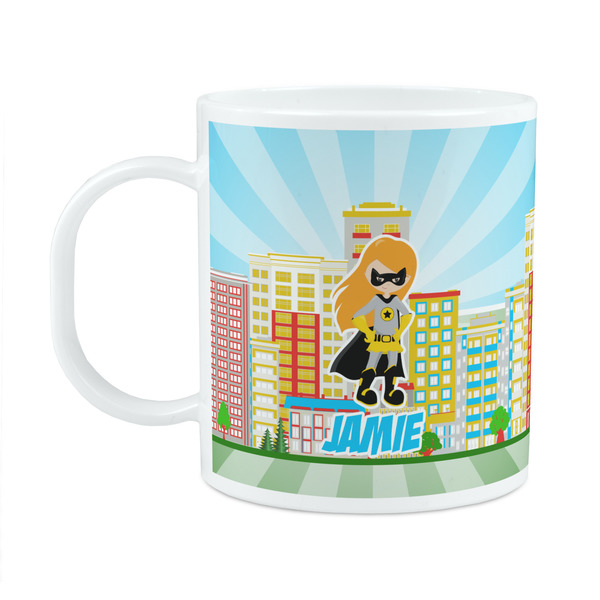 Custom Superhero in the City Plastic Kids Mug (Personalized)