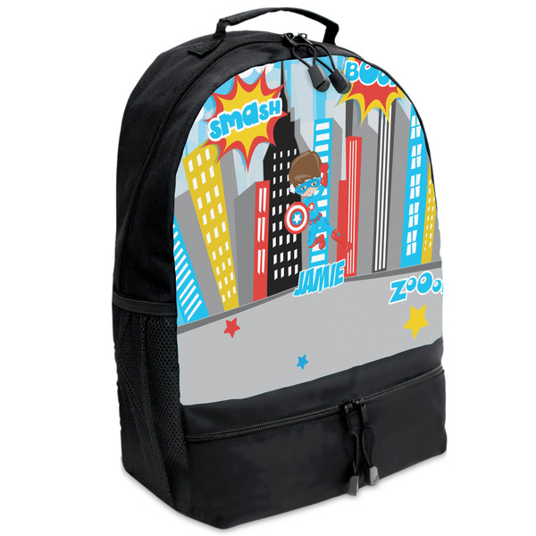 Custom Superhero in the City Backpacks - Black (Personalized)