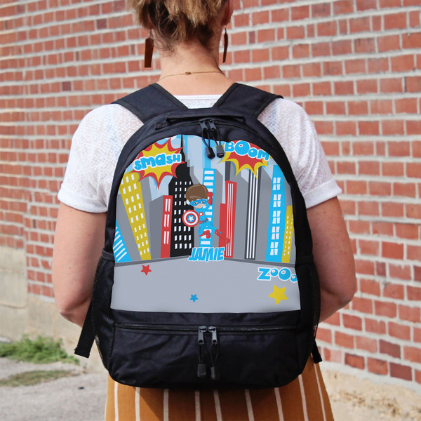 Superhero in the City Large Backpack - Black - On Back