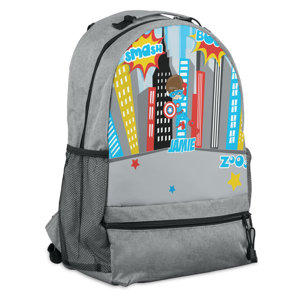 Custom Superhero in the City Backpack - Grey (Personalized)