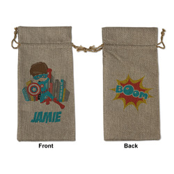 Superhero in the City Large Burlap Gift Bag - Front & Back (Personalized)