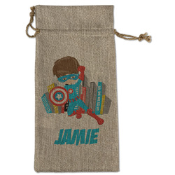 Superhero in the City Large Burlap Gift Bag - Front (Personalized)