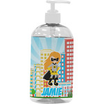 Superhero in the City Plastic Soap / Lotion Dispenser (16 oz - Large - White) (Personalized)