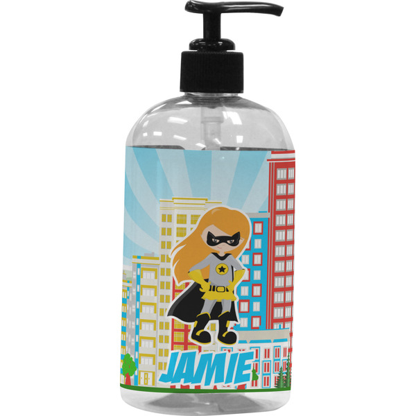 Custom Superhero in the City Plastic Soap / Lotion Dispenser (Personalized)