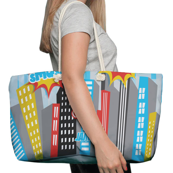 Superhero in the City Large Rope Tote Bag - In Context View