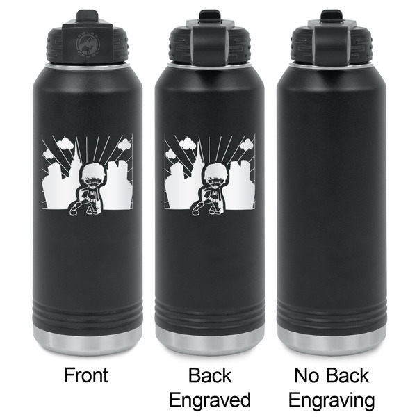 Superhero in the City Laser Engraved Water Bottles - 2 Styles - Front & Back View