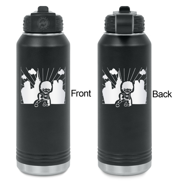 Superhero in the City Laser Engraved Water Bottles - Front & Back Engraving - Front & Back View