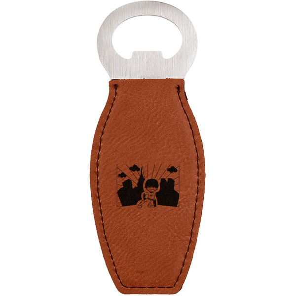 Custom Superhero in the City Leatherette Bottle Opener