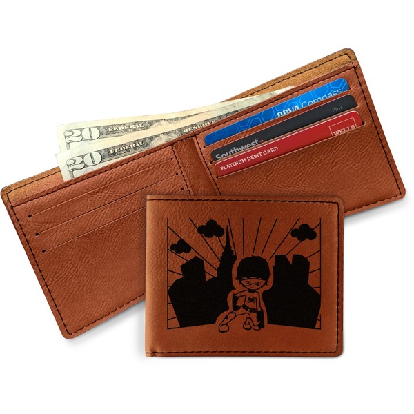 Superhero in the City Leather Bifold Wallet - Open Wallet In Back