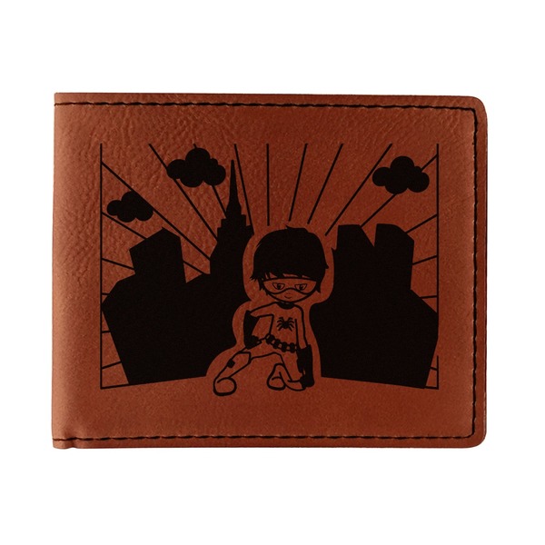 Custom Superhero in the City Leatherette Bifold Wallet - Double Sided