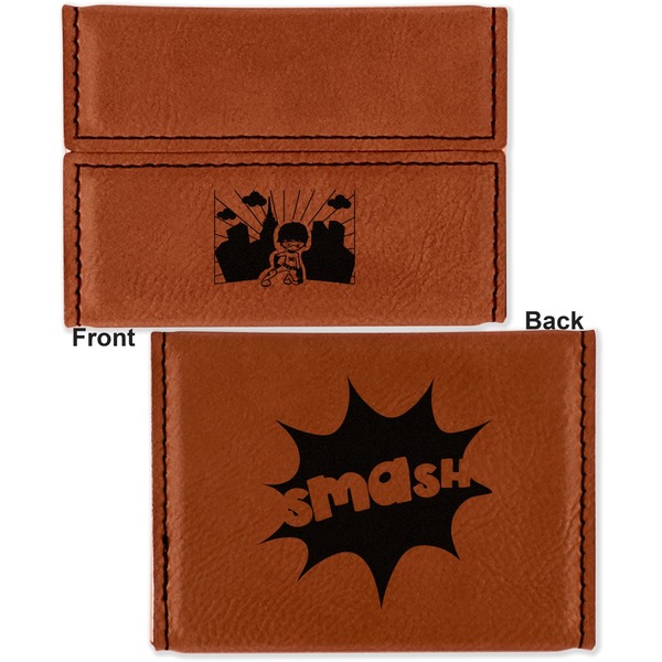 Superhero in the City Leather Business Card Holder - Front Back