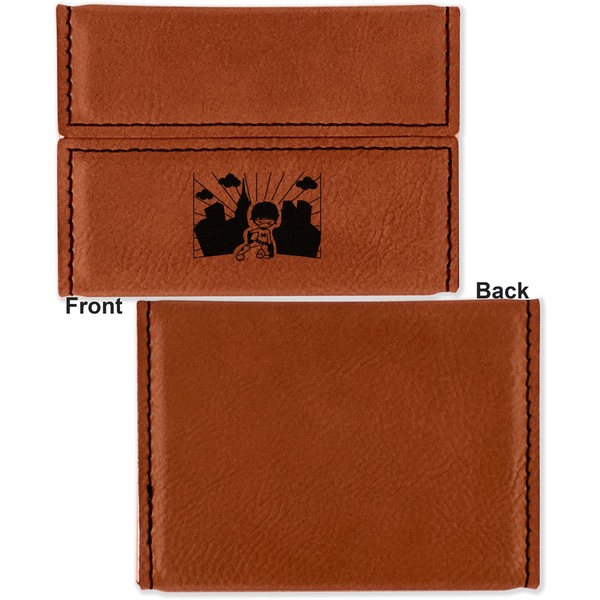 Superhero in the City Leather Business Card Holder Front Back Single Sided - Apvl