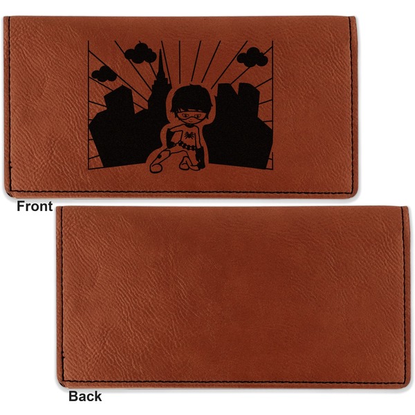Superhero in the City Leather Checkbook Holder Front and Back Single Sided - Apvl