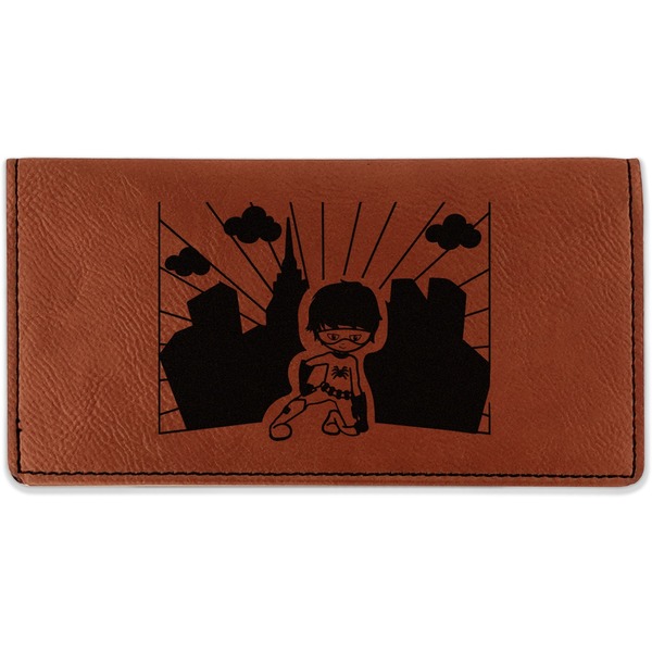 Custom Superhero in the City Leatherette Checkbook Holder - Single Sided