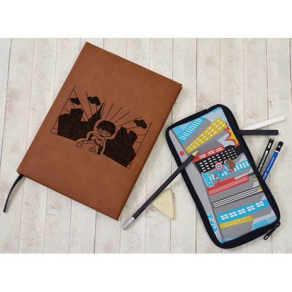 Superhero in the City Leather Sketchbook - Small - Single Sided - In Context