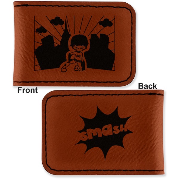 Superhero in the City Leatherette Magnetic Money Clip - Front and Back