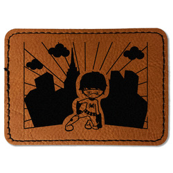 Superhero in the City Faux Leather Iron On Patch - Rectangle
