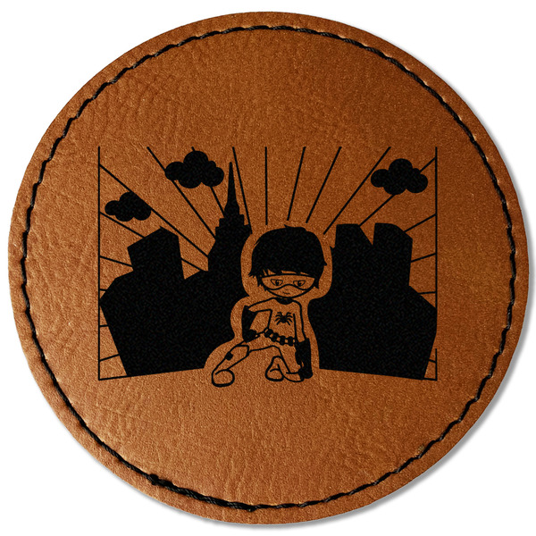 Superhero in the City Leatherette Patches - Round