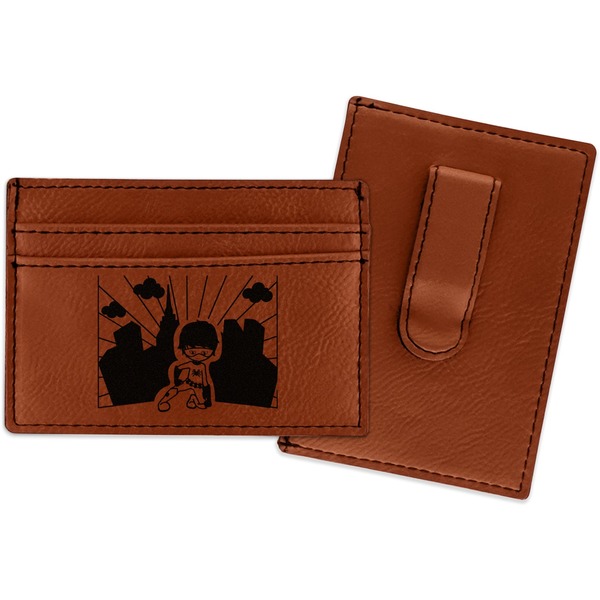 Custom Superhero in the City Leatherette Wallet with Money Clip